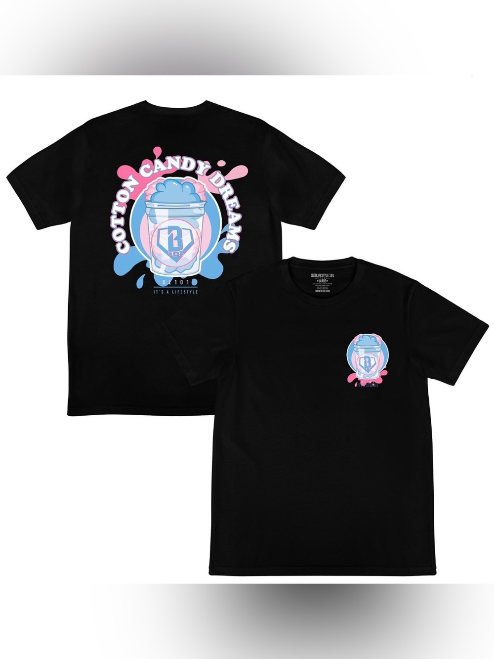 Baseball Lifestyle 101 Mens Cotton Candy Graphic Tee - Black